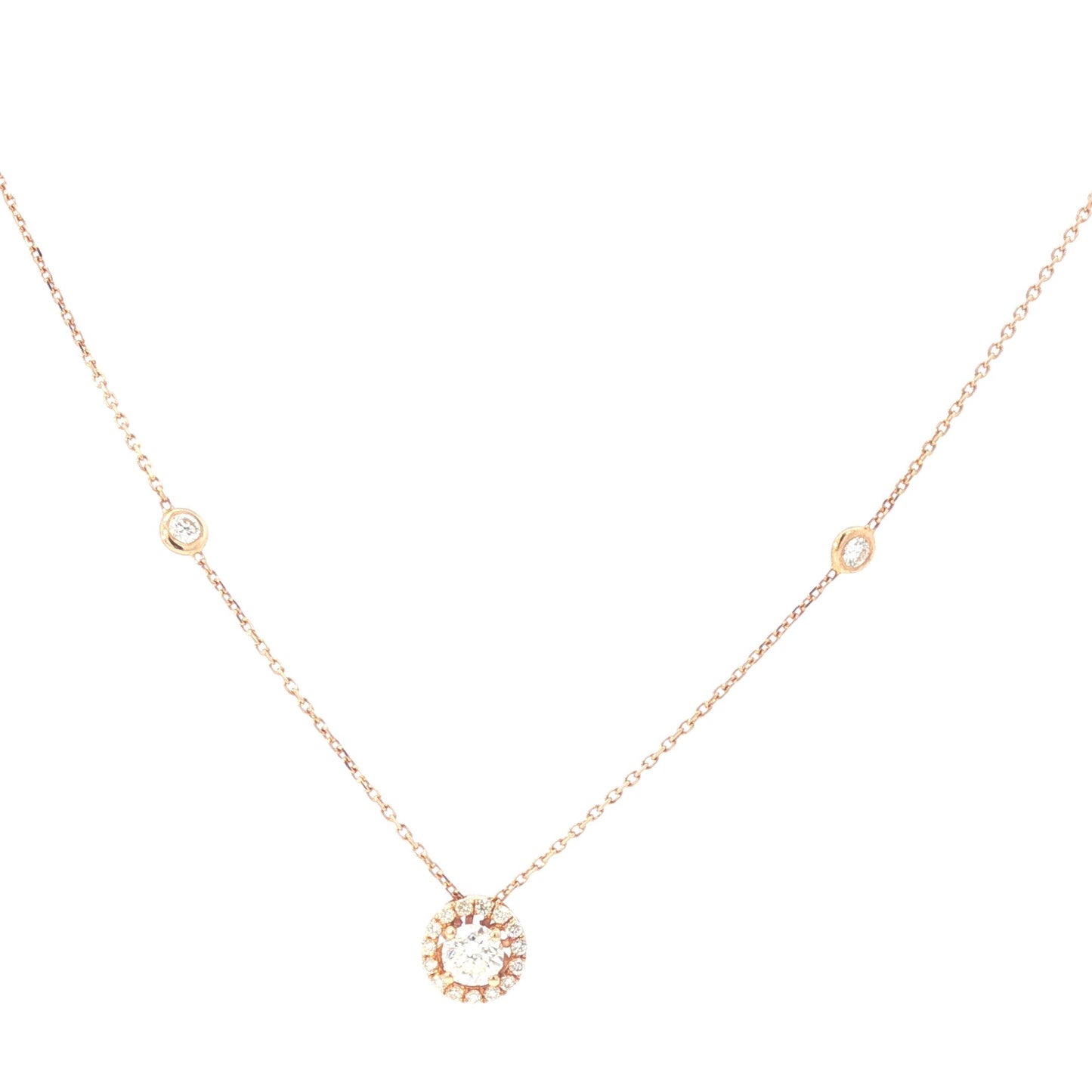 18kt Yellow Gold Diamond pendant chain with halo setting