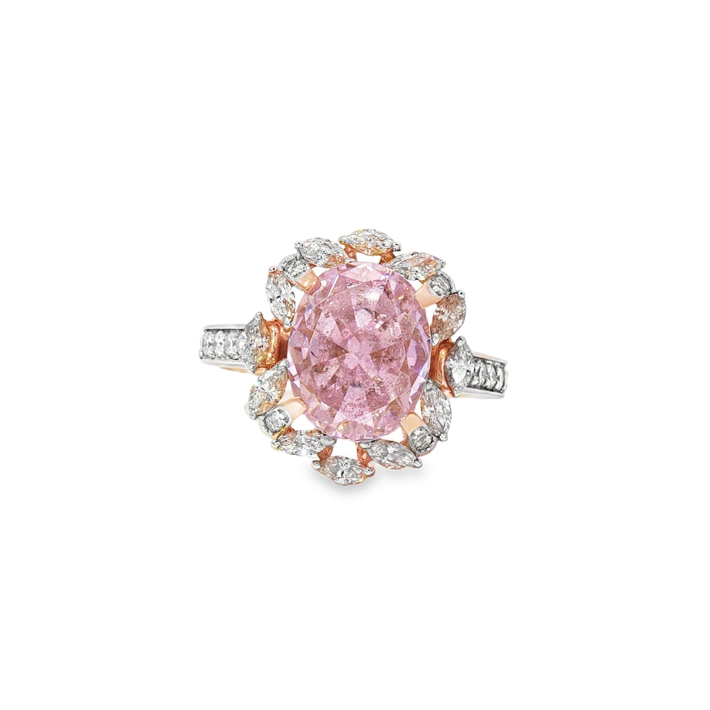 6.68ct Pink Oval cut Topaz Rose Gold Ring with Diamonds 18Kt