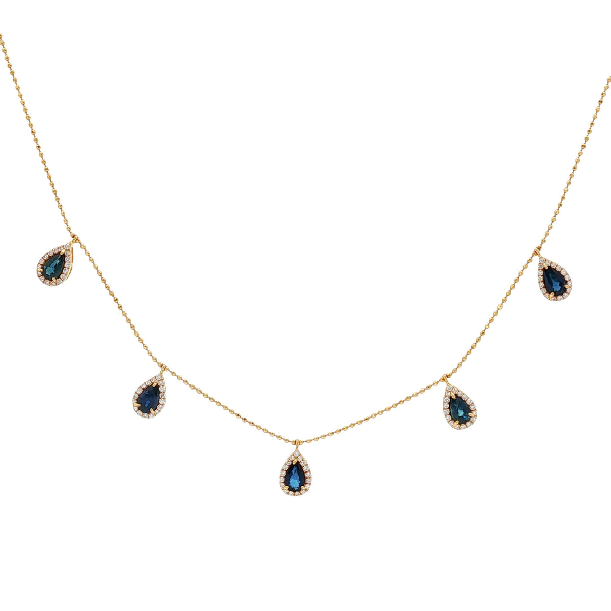 Blue Sapphire and Diamond Drops Necklace 18KT Yellow Gold