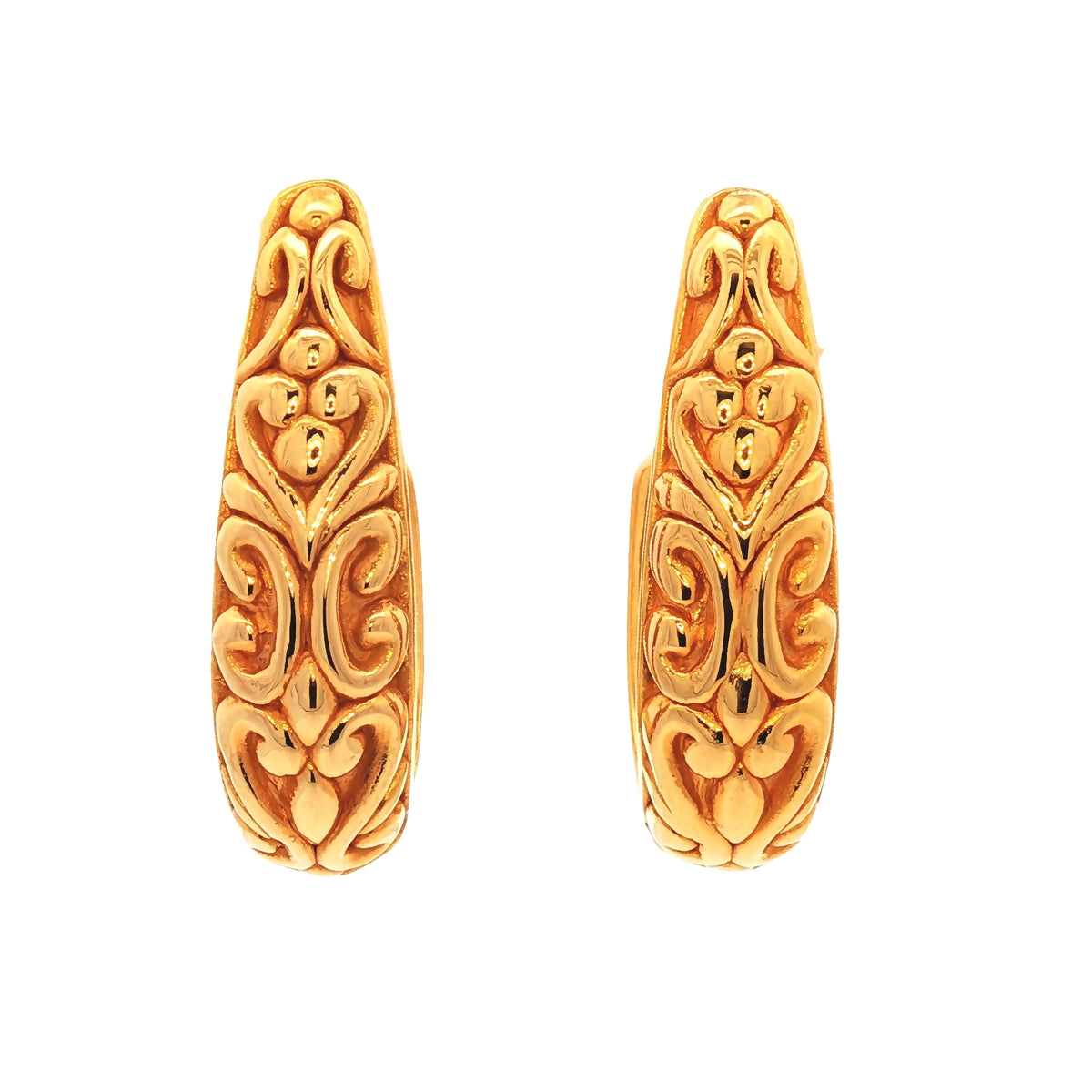 Damask Ornate Hoop Earrings in 22Kt Yellow Gold