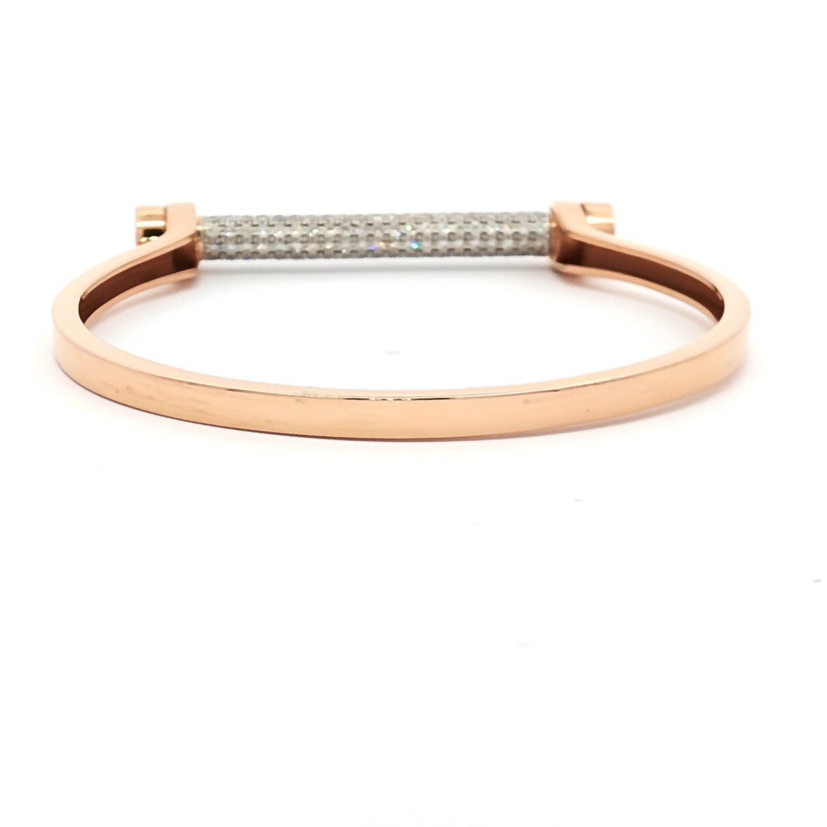 Diamond Bar Screw Bangle in 18Kt Rose Gold