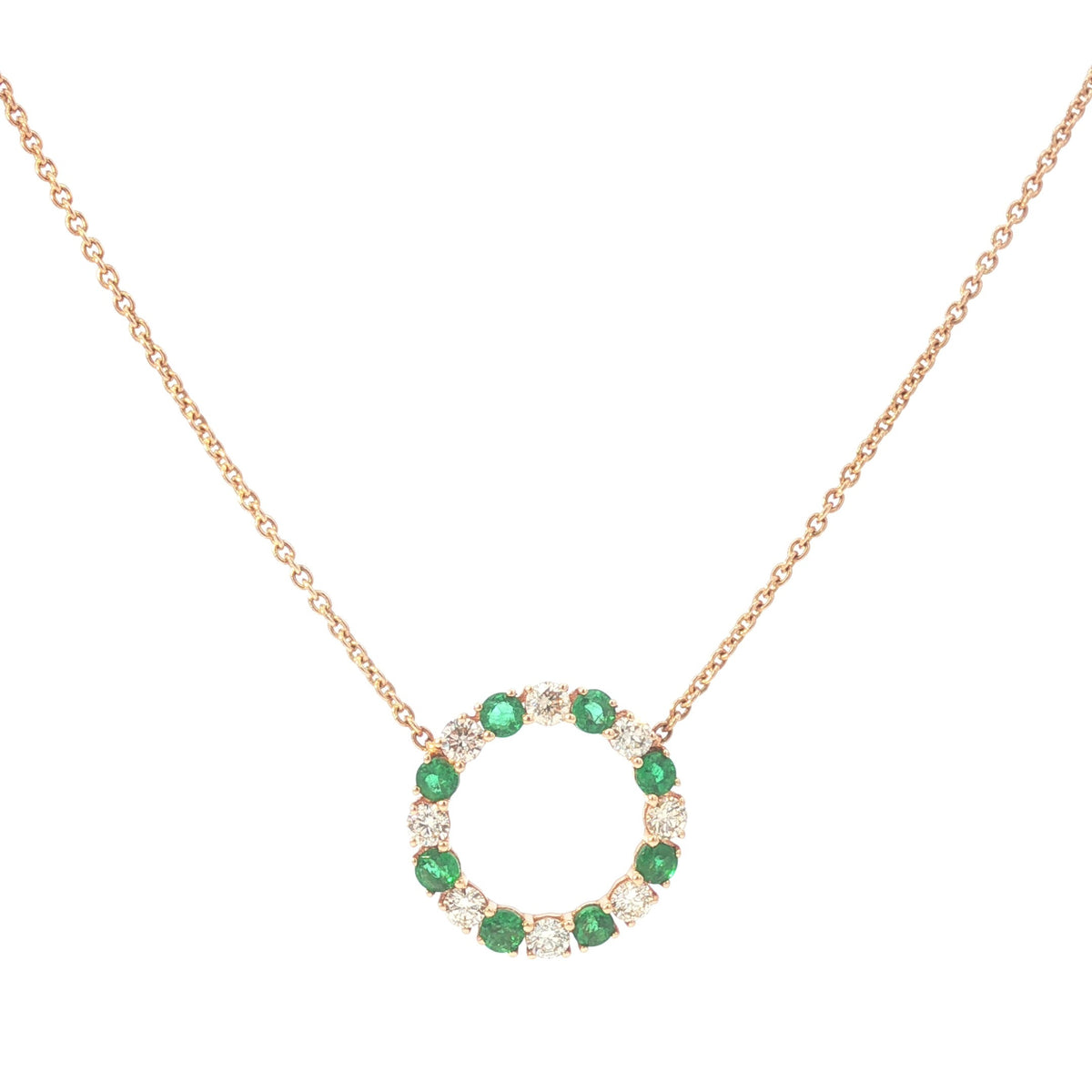 Diamond and Green Topaz Circular Pendant Chain in Rose Gold 18k
