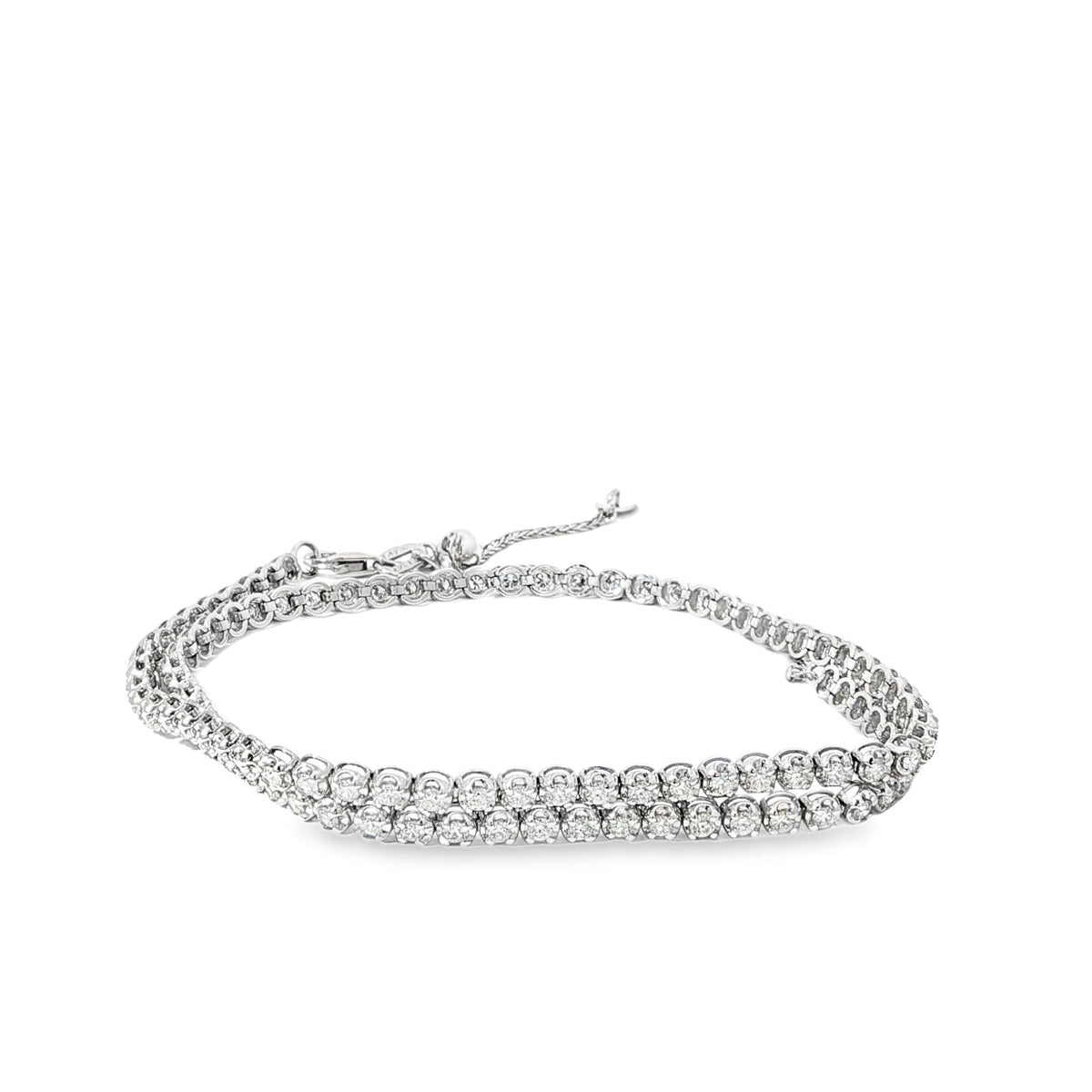 Double Wrap Diamond Tennis Bracelet + Necklace 14k White Gold