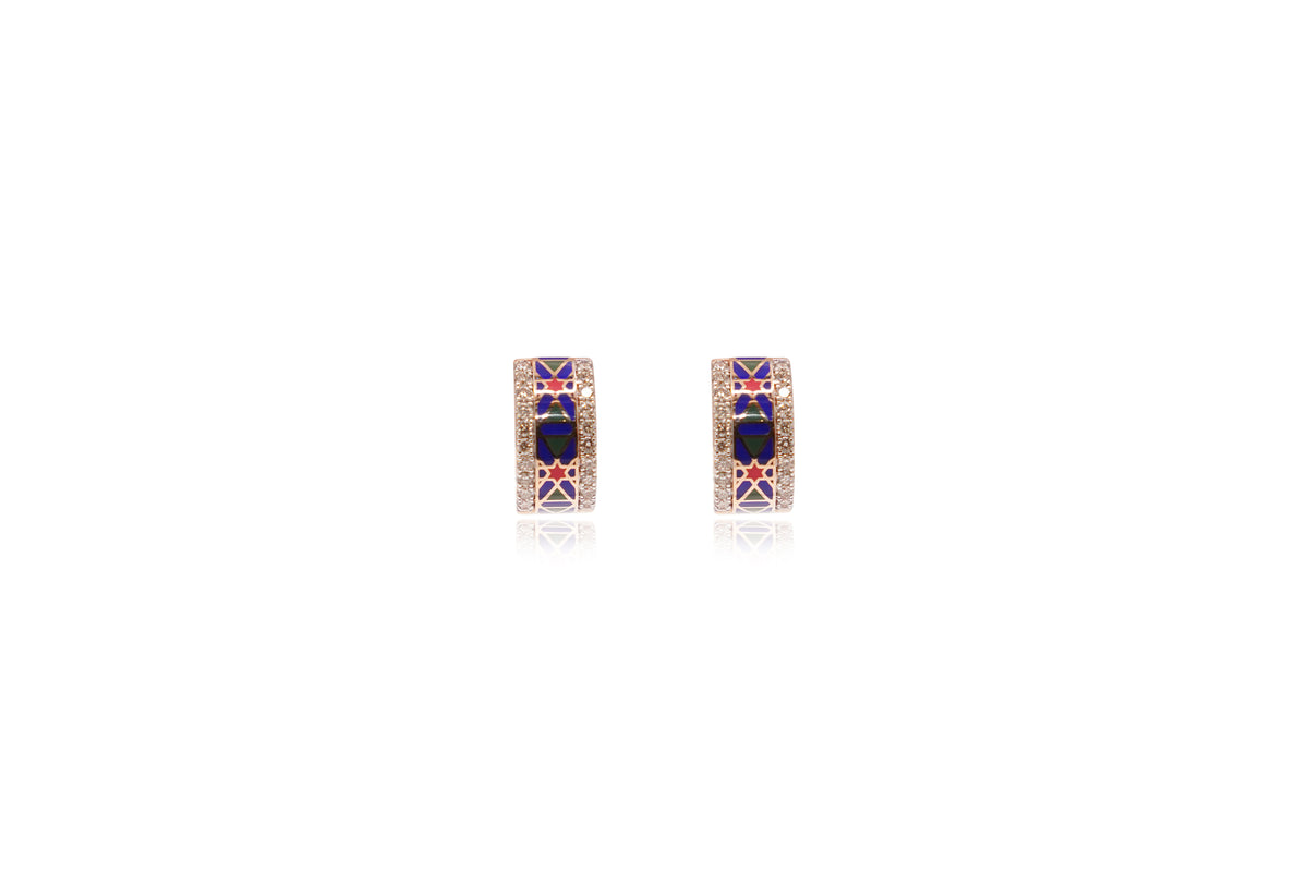 Geometric Enamel & Diamond Hoop Earrings in 18Kt Rose Gold