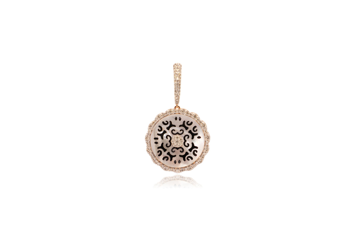 MOP and Diamond Medallion Earrings 18Kt