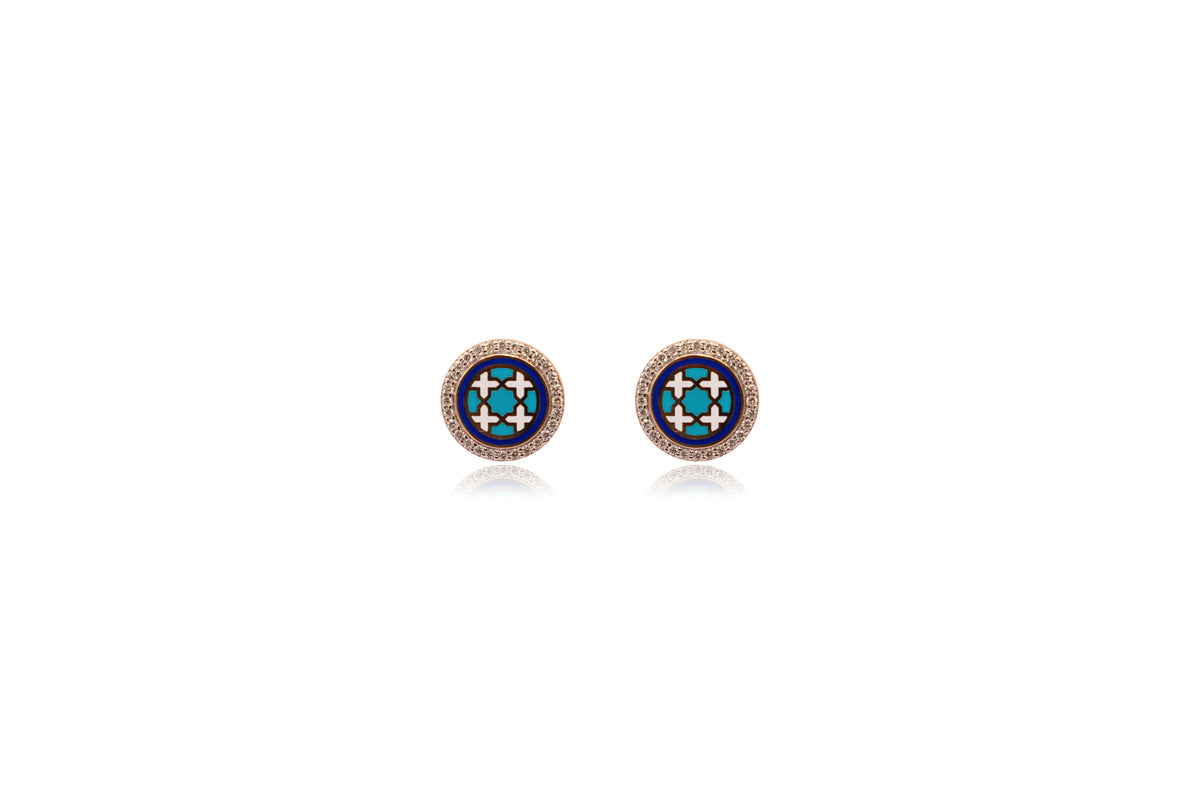 Blue Enamel Diamond Stud Earrings 18Kt