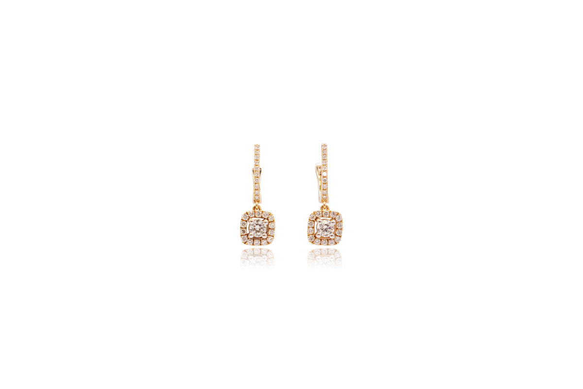 Small Diamond Hoops with Diamond Drop Earrings 18kt Yellow Gold