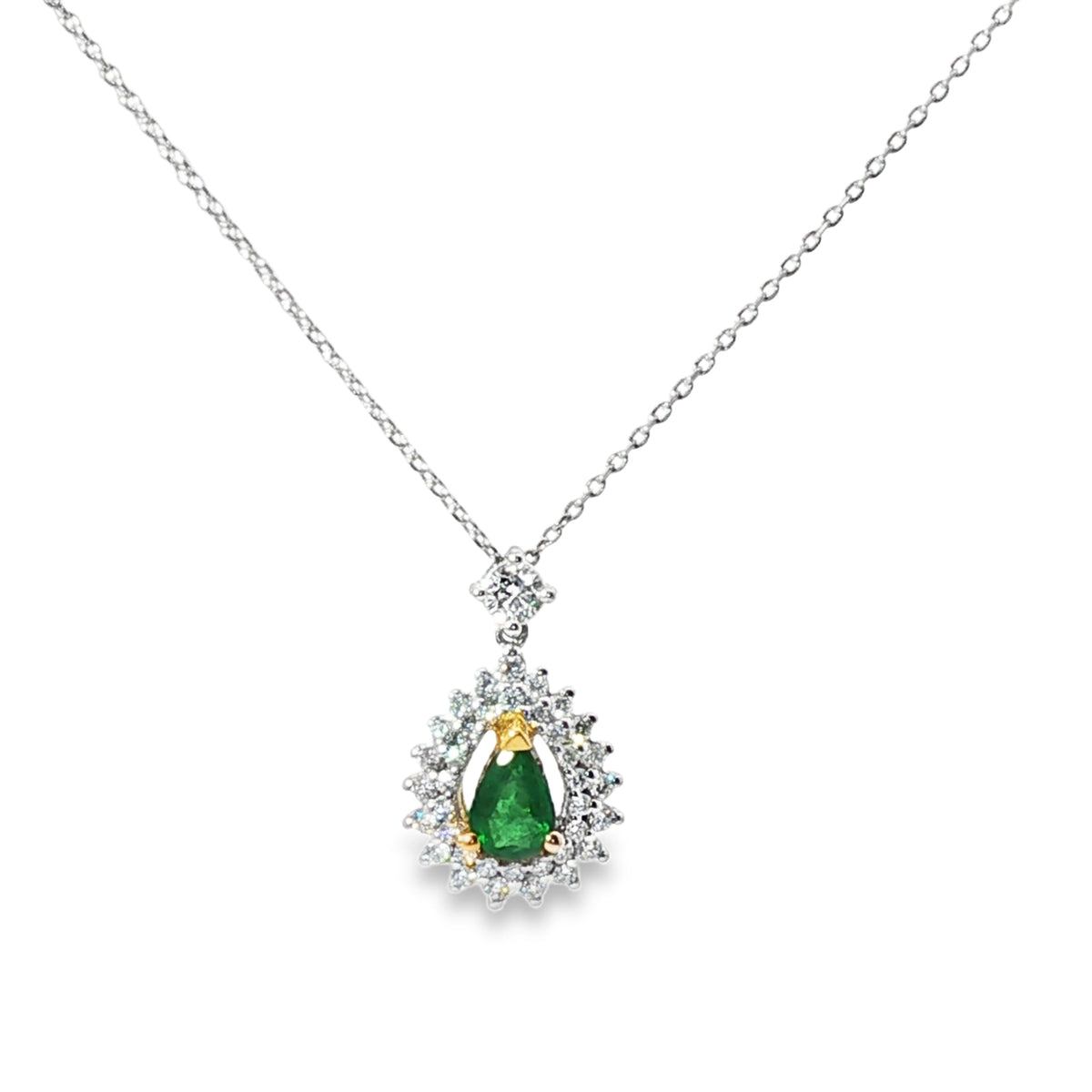 White Gold Diamond and Emerald Pendant Chain 18k