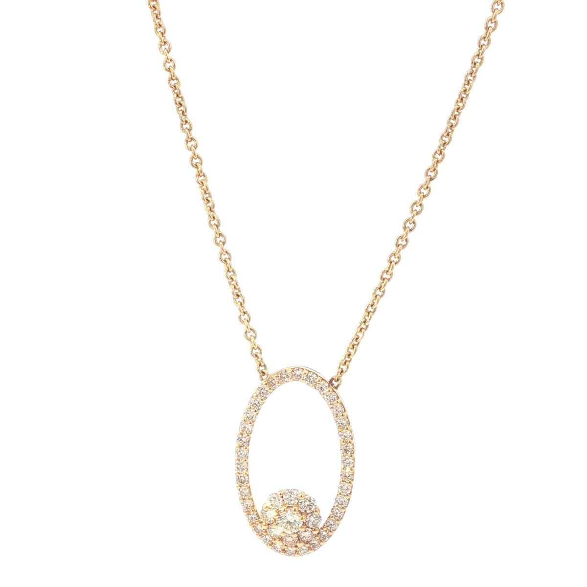 Yellow Gold Necklace with Oval Diamond Pendant 18Kt