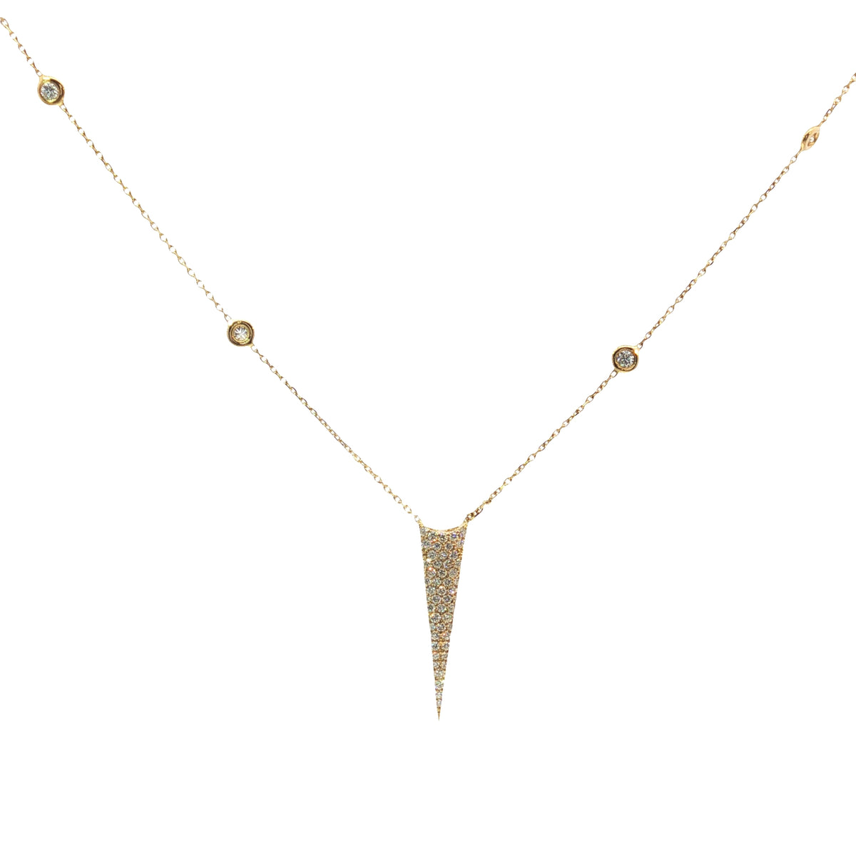 Yellow Gold Necklace with Triangle Round Brilliant Diamond Pendant 18KT