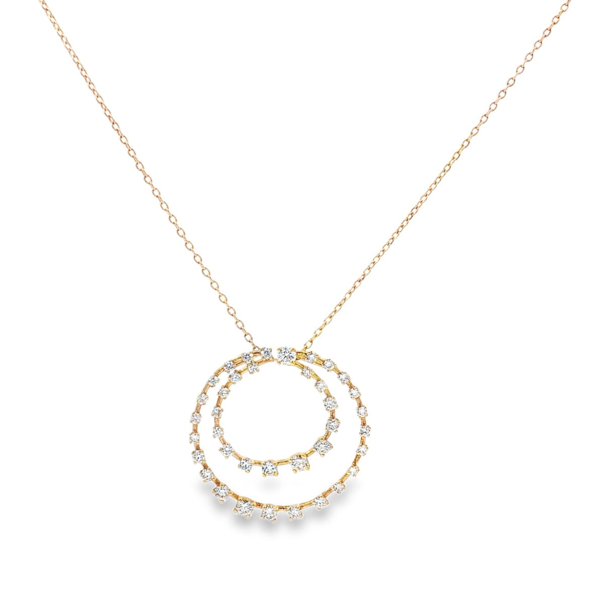 Yellow Gold Diamond Double Circle Pendant Necklace 18KT