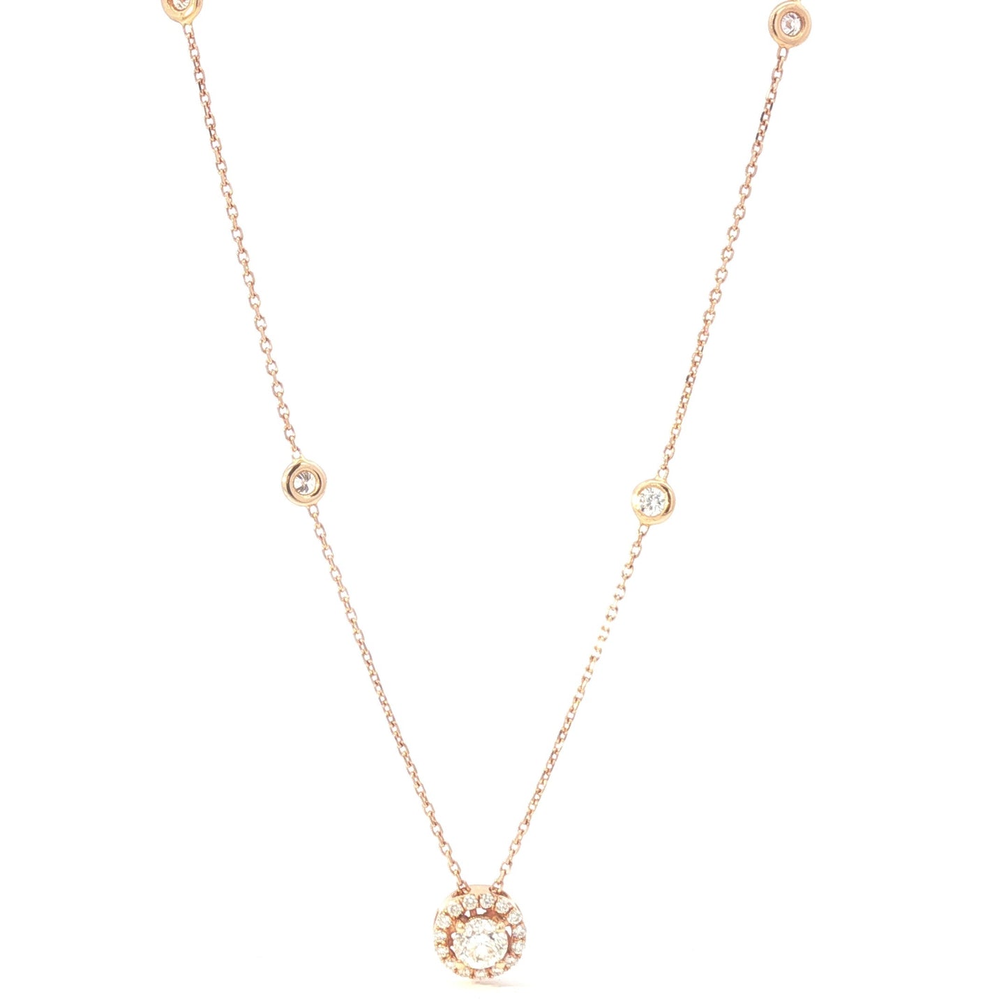 18kt Yellow Gold Diamond pendant chain with halo setting
