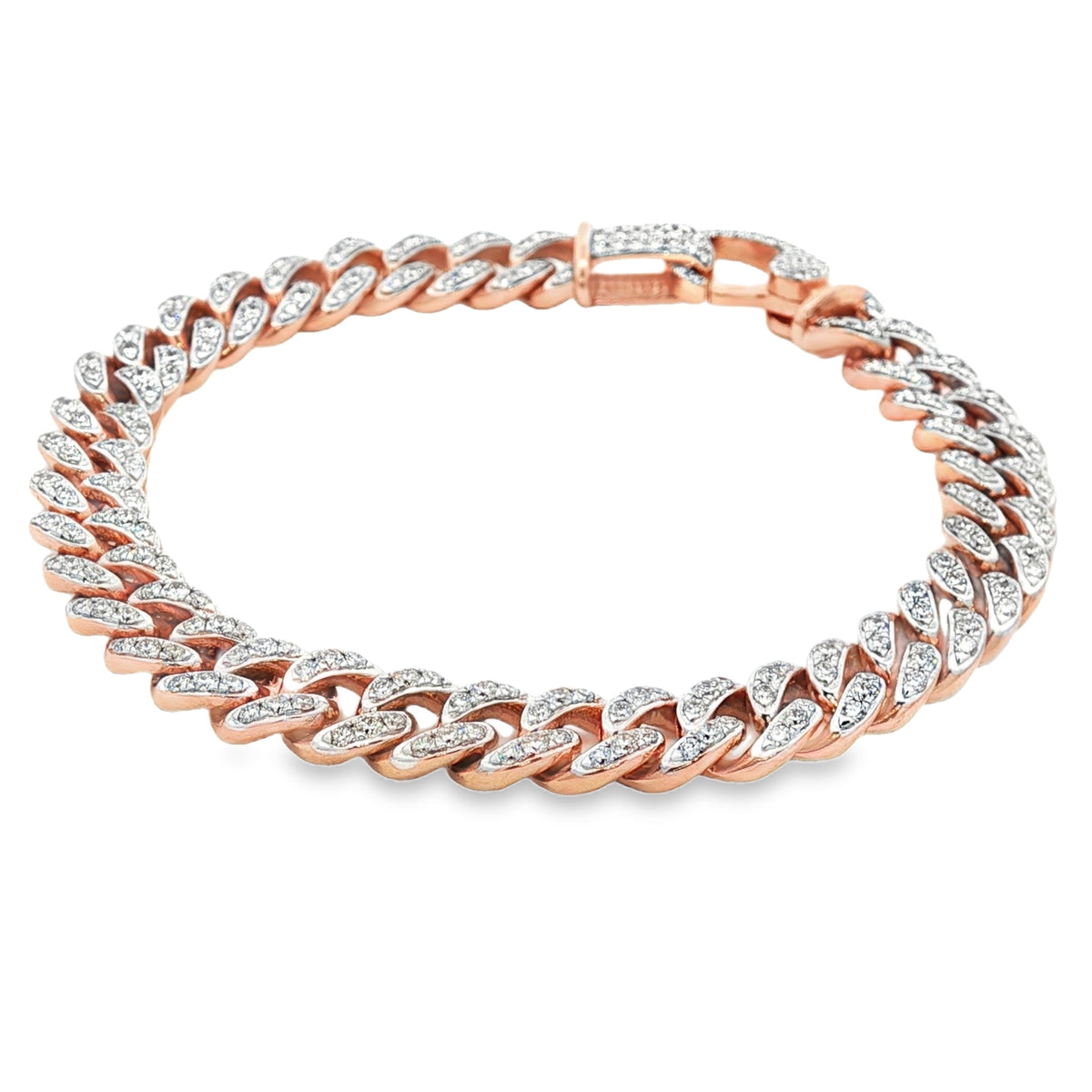 Cuban Link Diamond Bracelet in 18Kt Rose Gold
