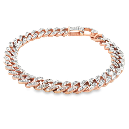 Cuban Link Diamond Bracelet in 18Kt Rose Gold