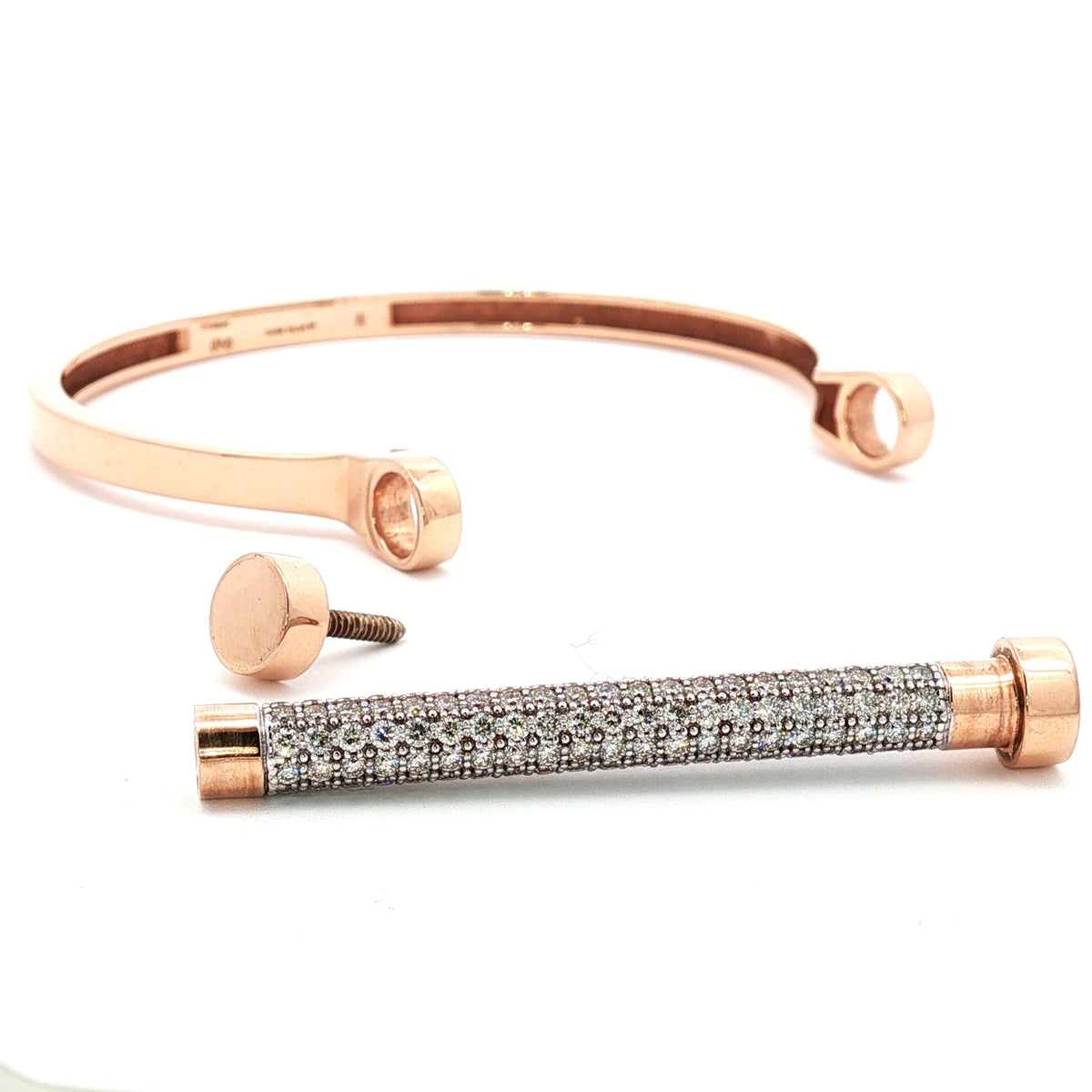 Diamond Bar Screw Bangle in 18Kt Rose Gold