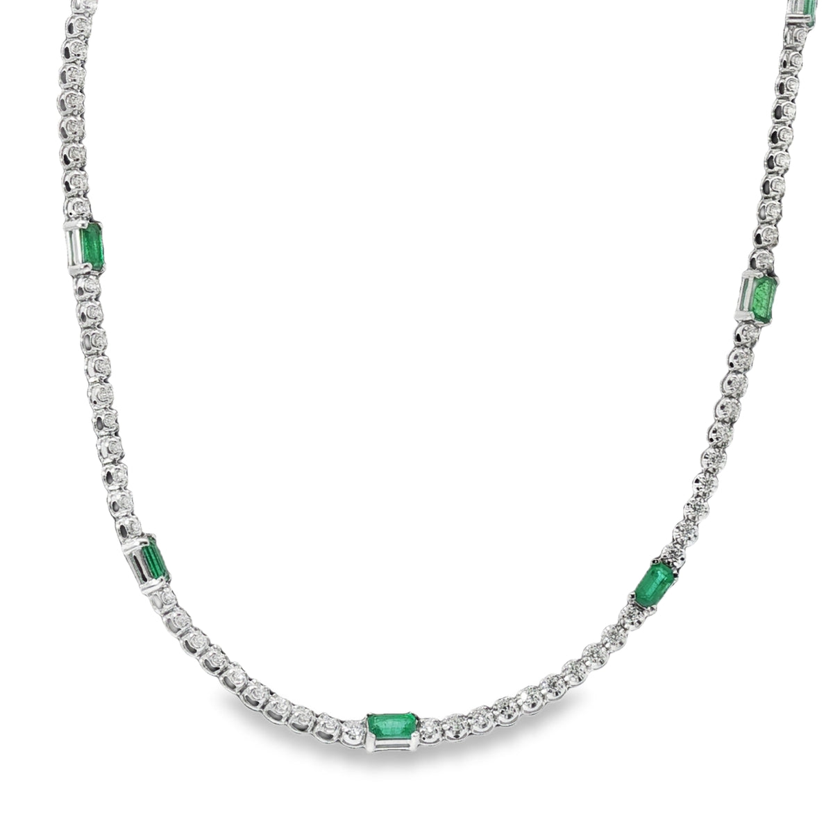 Diamond & Emerald Double wrap Tennis bracelet + Necklace 14k White Gold