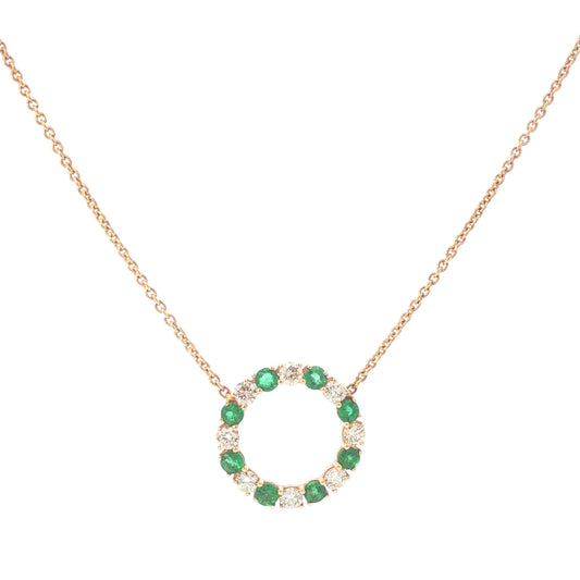 Diamond and Green Topaz Circular Pendant Chain in Rose Gold 18k