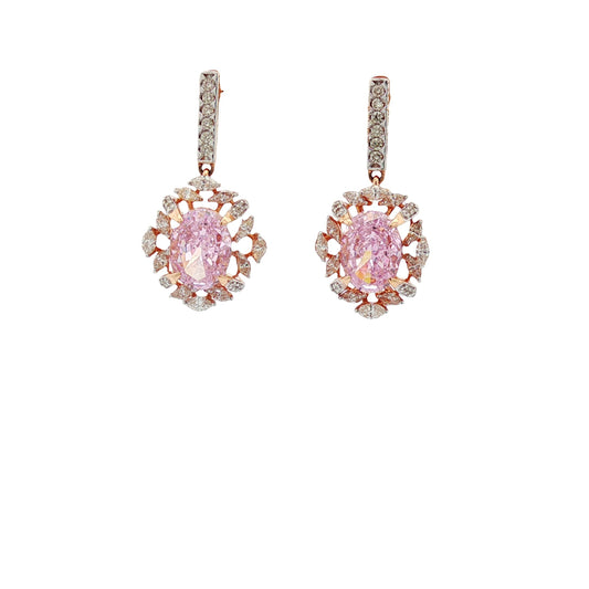 Diamond and Pink Topaz Drop Earring in Rose Gold 18Kt