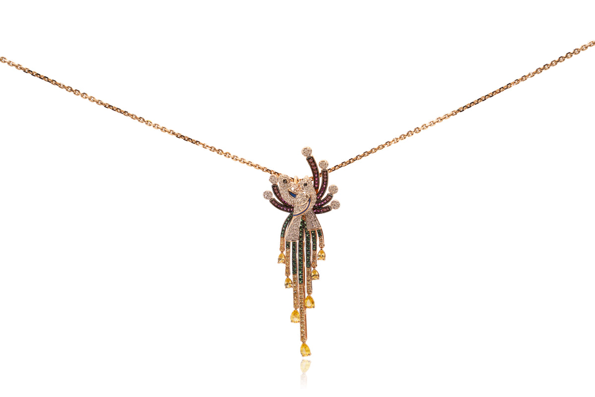 Diamond and Sapphire Love Birds Necklace 18Kt