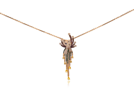 Diamond and Sapphire Love Birds Necklace 18Kt
