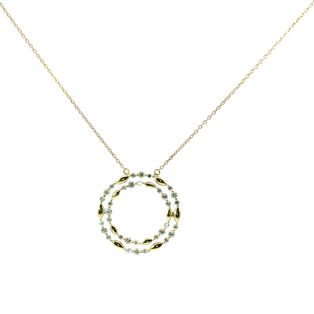 Diamond and Yellow Gold Circle Penadant Chain 18K
