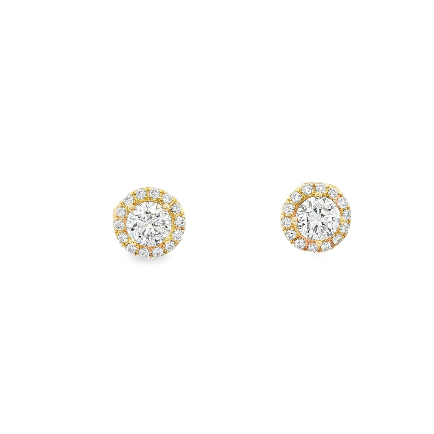 Diamond studs with halo setting in yellow gold 18k