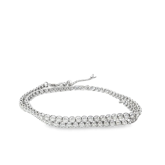 Double Wrap Diamond Tennis Bracelet + Necklace 14k White Gold
