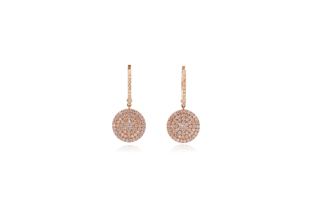 Diamond Disc Drop Hoop Earrings 18KT Rose Gold