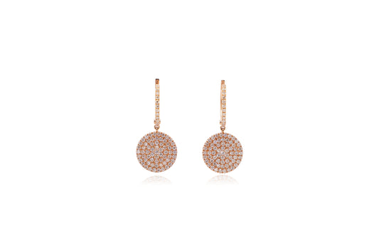 Diamond Disc Drop Hoop Earrings 18KT Rose Gold