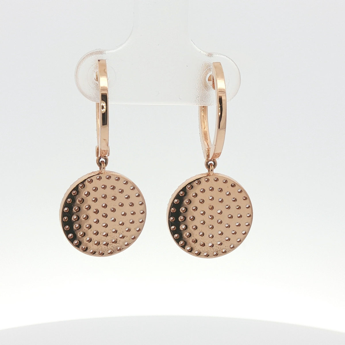 Diamond Disc Drop Hoop Earrings 18KT Rose Gold