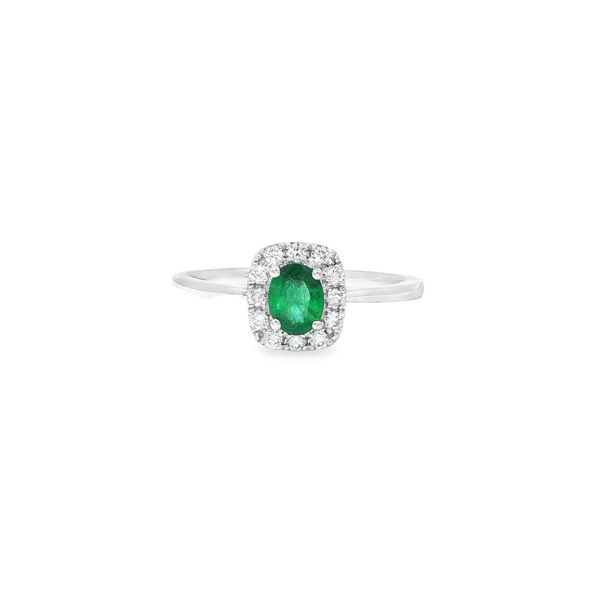 Emerald and diamond Ring in white gold 18k