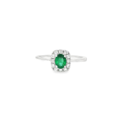 Emerald and diamond Ring in white gold 18k