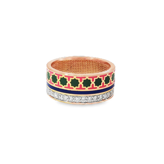 Enamel and Diamond Rose Gold Band Ring 18Kt