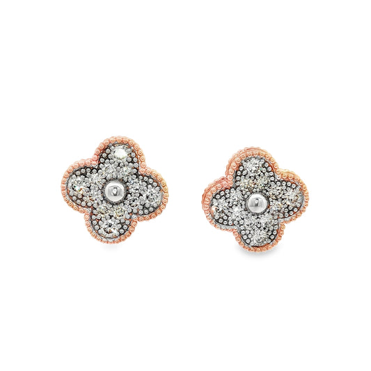 Floral Diamond Stud Earrings in 18Kt Rose Gold