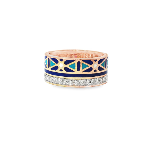 Geometric Enamel Ring with Diamonds in 18Kt Rose Gold