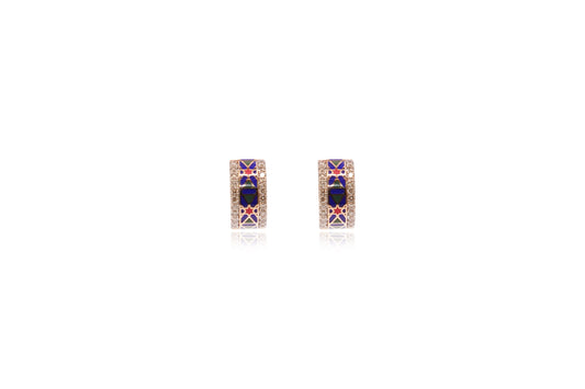 Geometric Enamel & Diamond Hoop Earrings in 18Kt Rose Gold