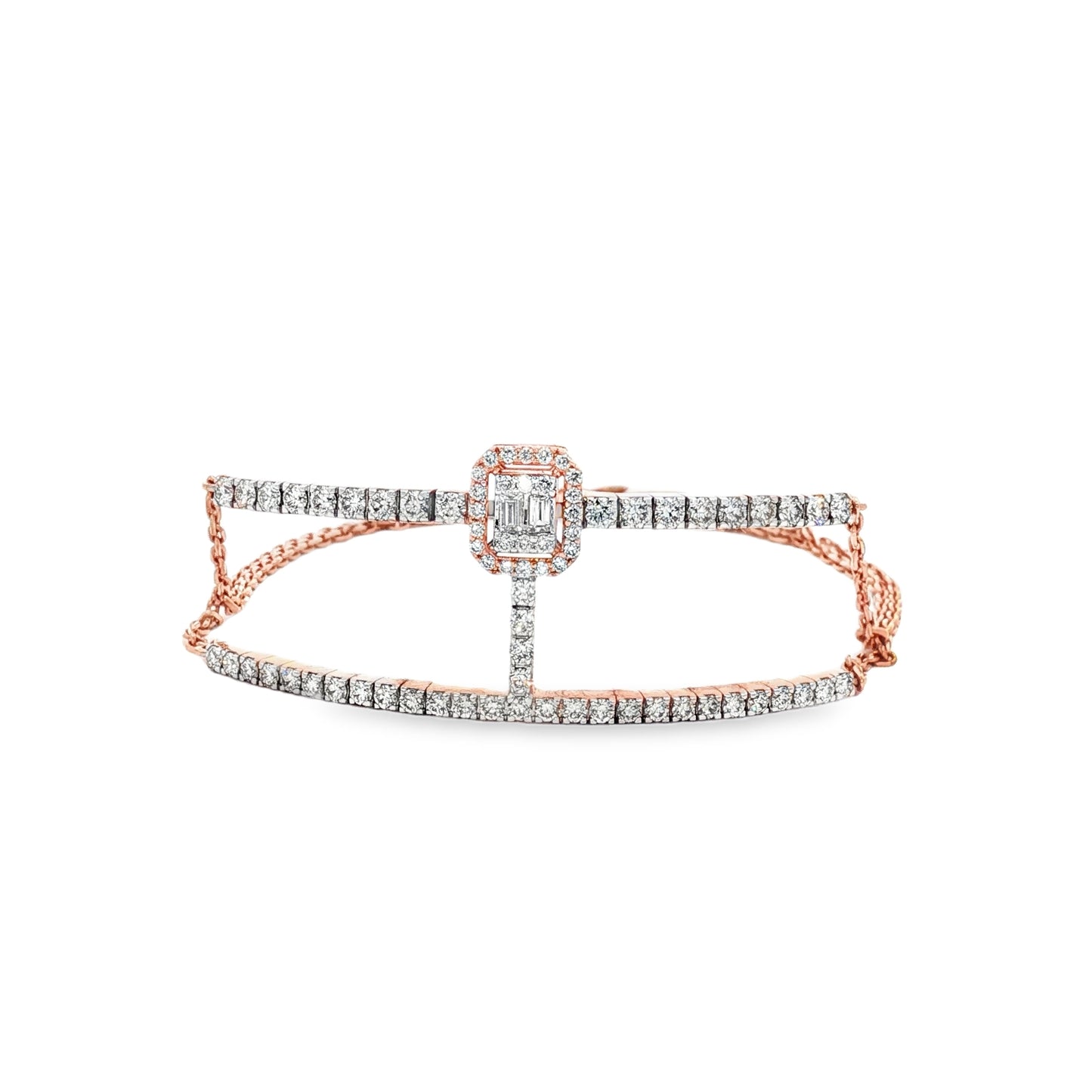 H-Shaped Diamond Bracelet in 18k Rose Gold