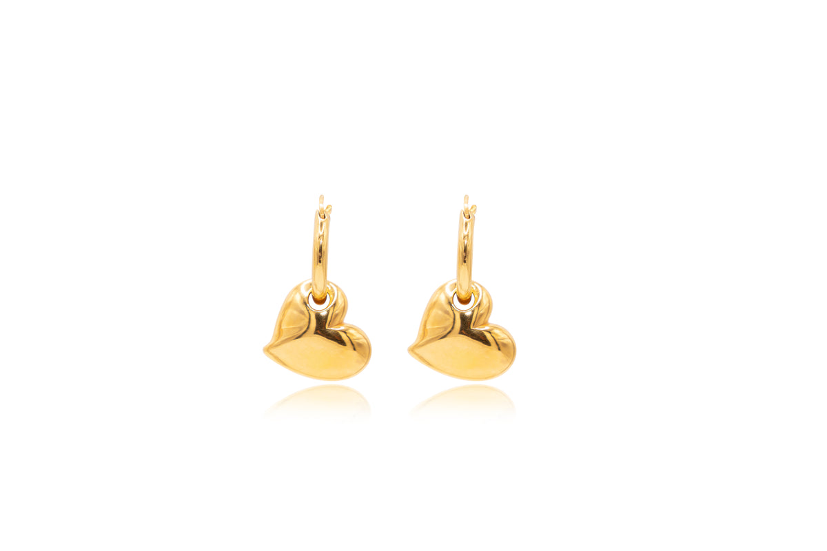 Heart Charm Hoop Earrings in 22Kt Yellow Gold