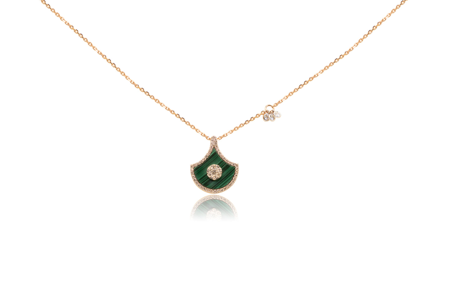 Malachite and Diamond Pendant Chain with Charm in 18k Rose Gold