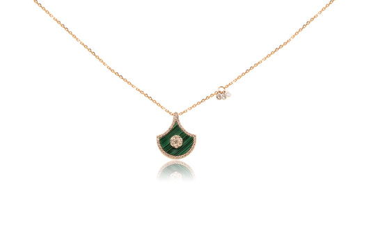 Malachite and Diamond Pendant Chain with Charm in 18k Rose Gold