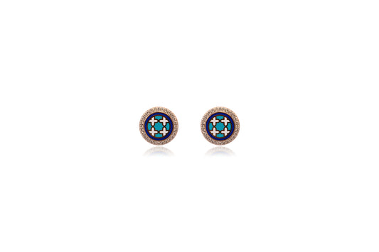 Blue Enamel Diamond Stud Earrings 18Kt