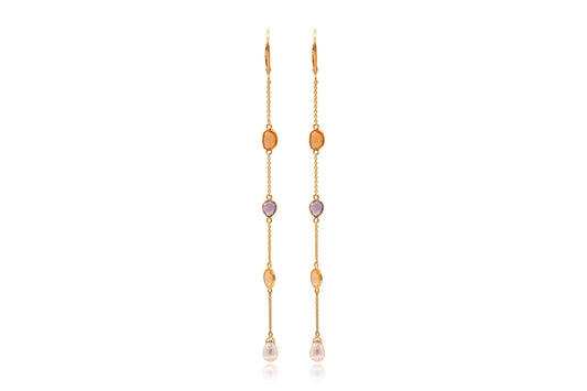 Multi-Colored Gemstone Drop Earrings in 14Kt Yellow Gold