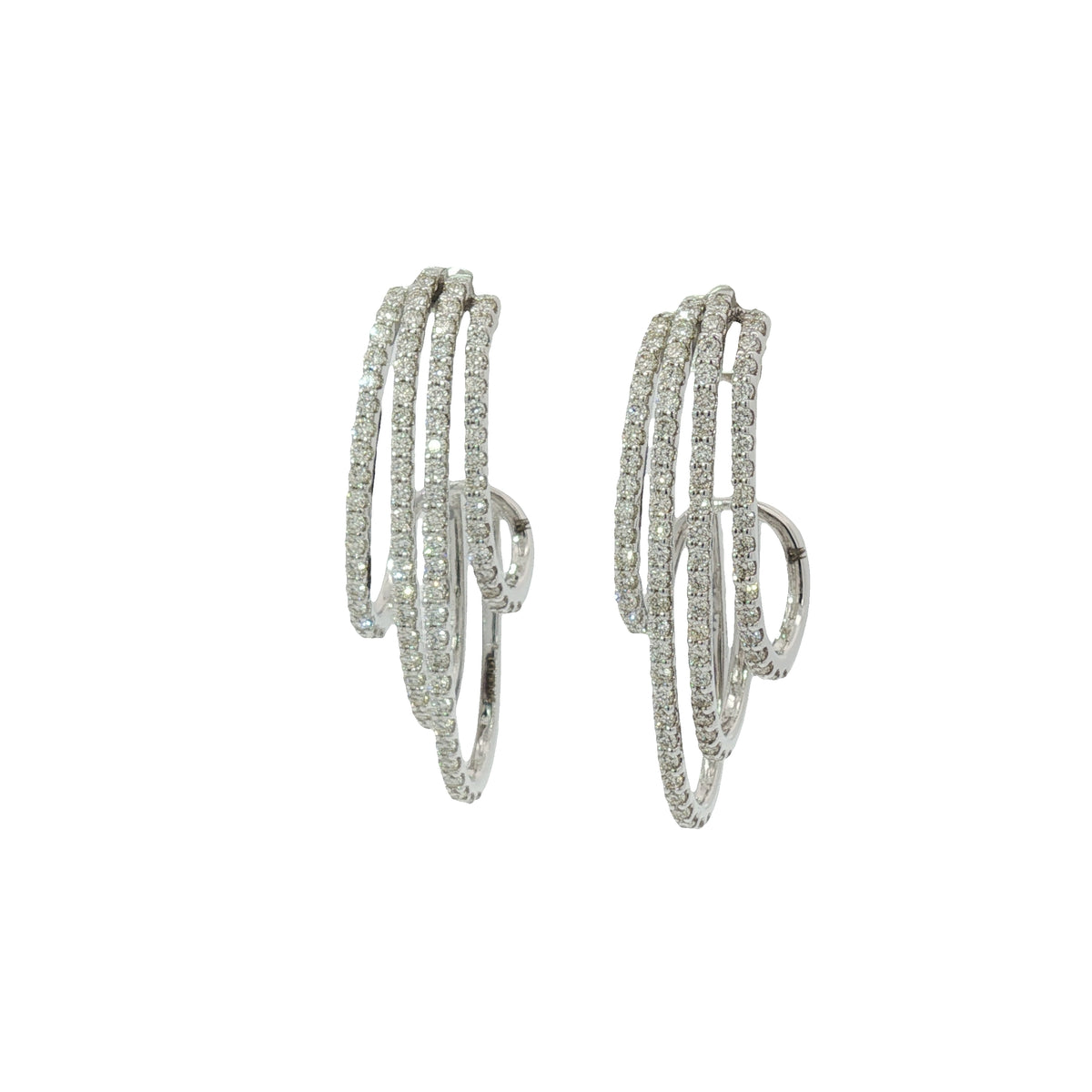 Multi Row Half Hoop Long Diamond Earrings in White Gold 8Kt