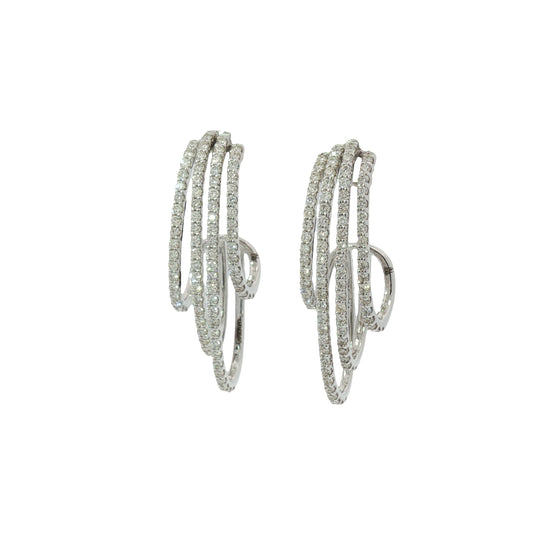 Multi Row Half Hoop Long Diamond Earrings in White Gold 8Kt