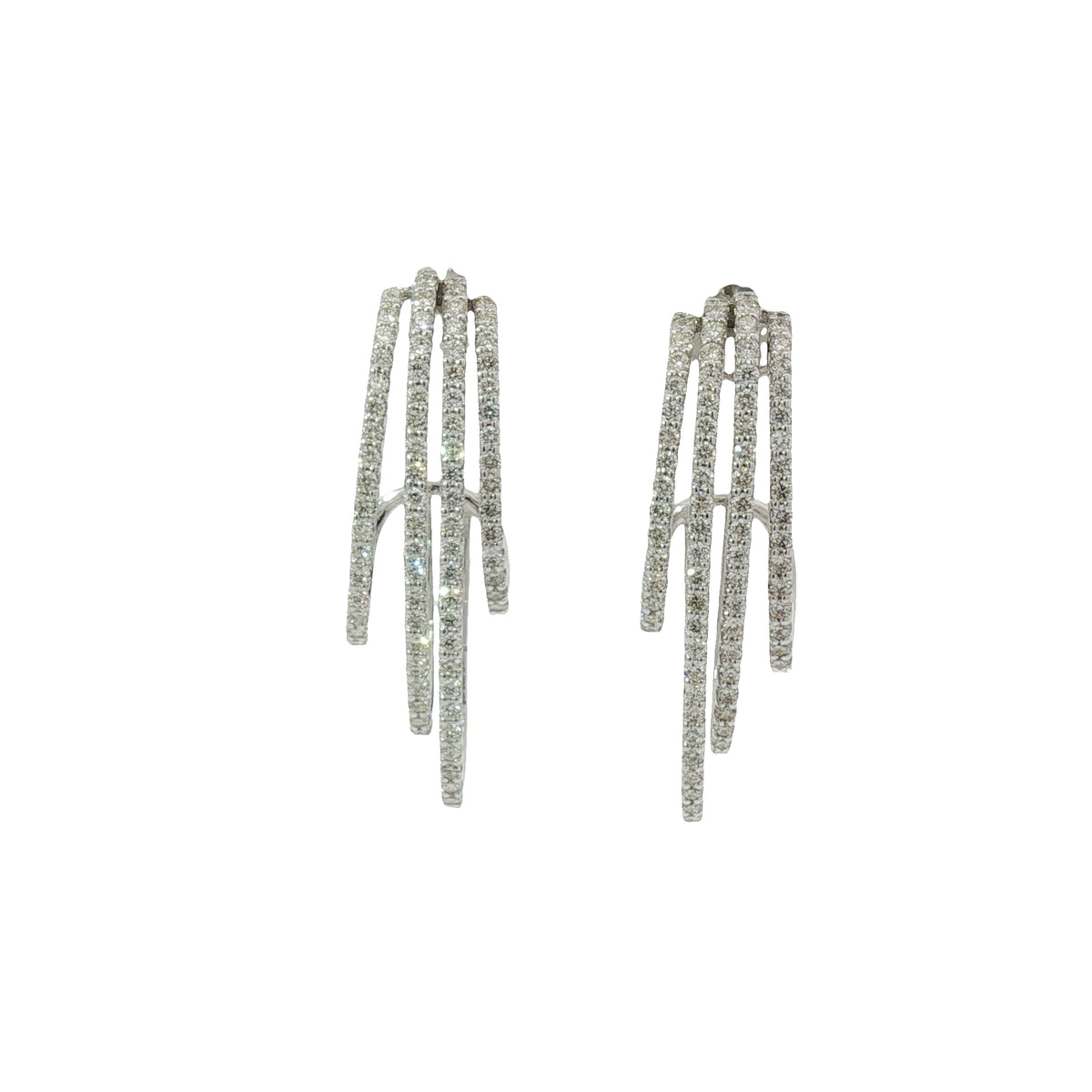 Multi Row Half Hoop Long Diamond Earrings in White Gold 8Kt