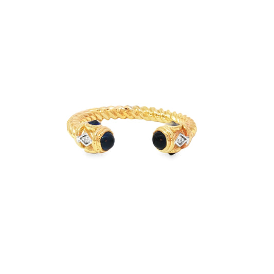 Open Face Cable Sapphire Diamond Ring 18Kt