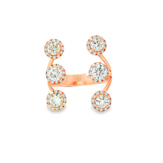 Open Face Rose Gold Ring with 6 Round Brilliant Cut Diamonds 18KT