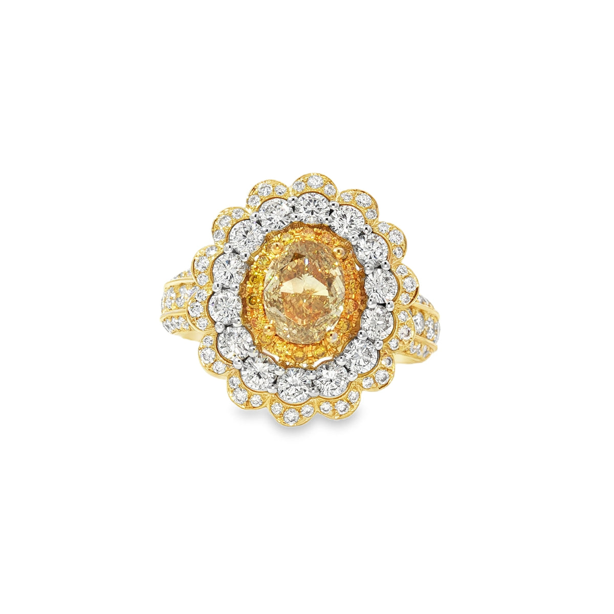 Oval Brilliant Cut 1.01ct Yellow Diamond Heirloom Ring 18KT