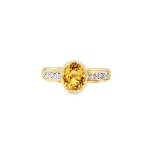 Oval Yellow Topaz Ring with Diamonds 14Kt