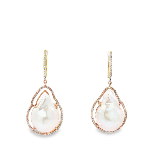 Pear-Shaped Freshwater Pearl Earrings in 14KT Yellow Gold